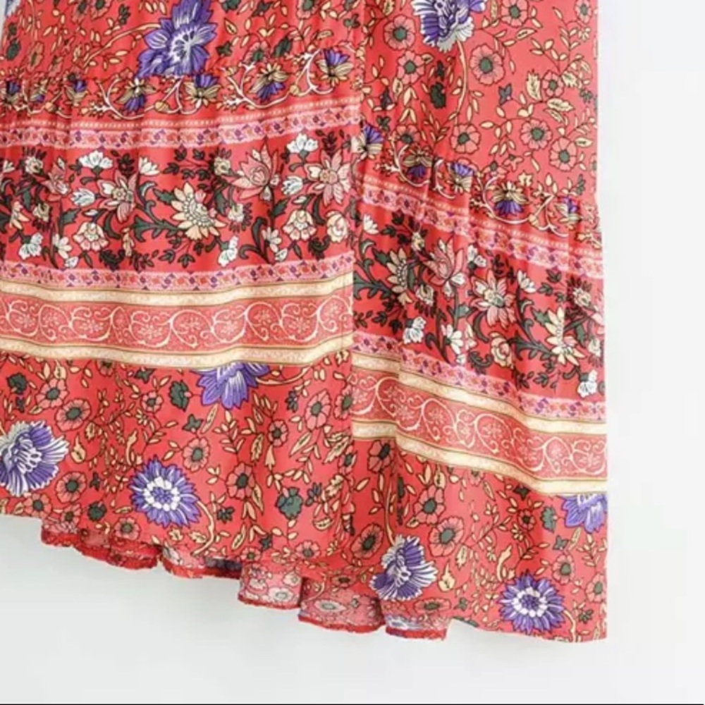Bohemian Floral Tribal Print Maxi Wrap Dress red - Picture 12 of 13
